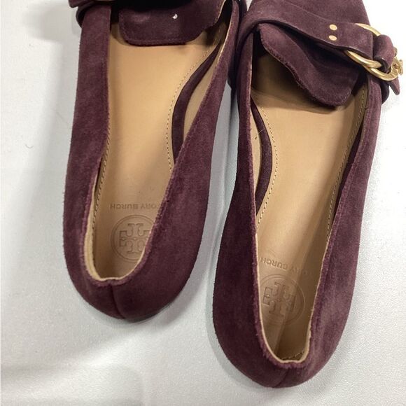 Elegant Tory Burch Burgundy Suede Loafers - Picture 7 of 15